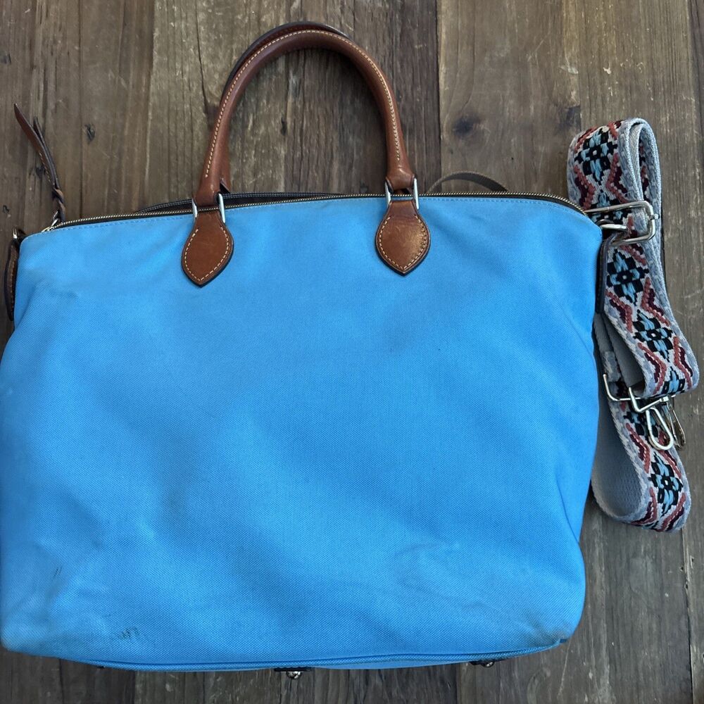 DOONEY & BOURKE Large Blue Nylon Leather Convertible Tote Satchel 90s Retro Y2K - Picture 4 of 13